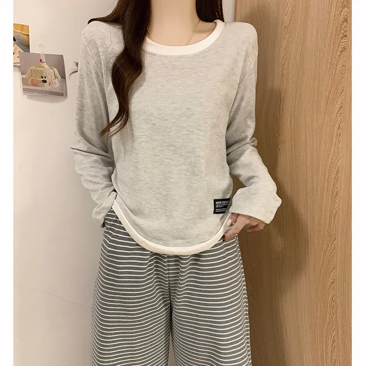 睡衣女款秋冬季保暖纯色家居服爆款2025新款时尚小个子假两件套装