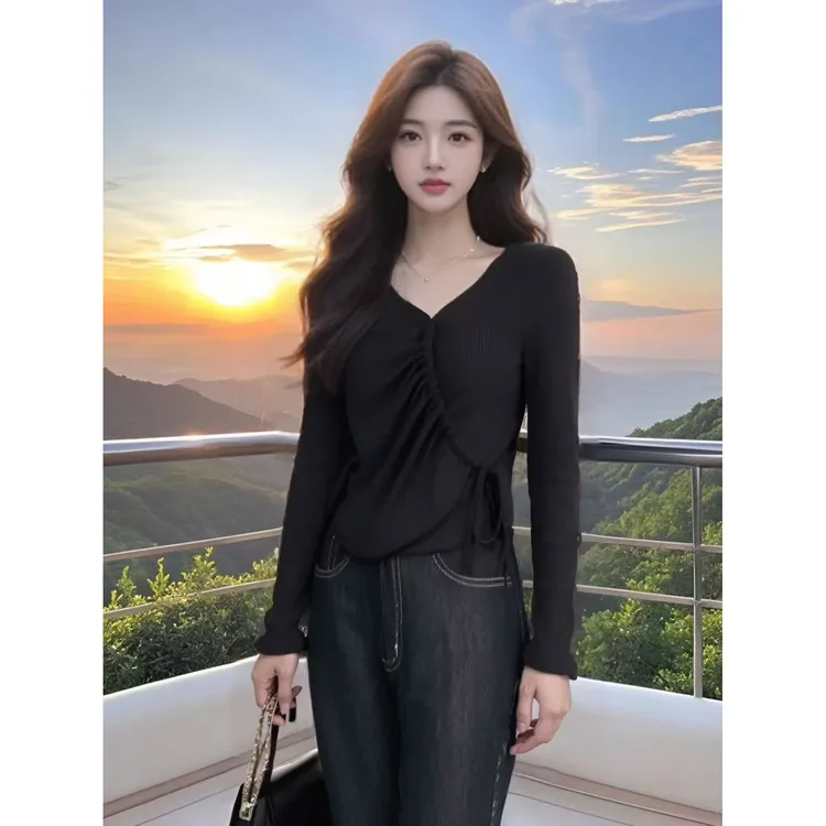 法式德绒打底女衫不规则长袖ins潮流小众春秋冬洋气保暖上衣显瘦