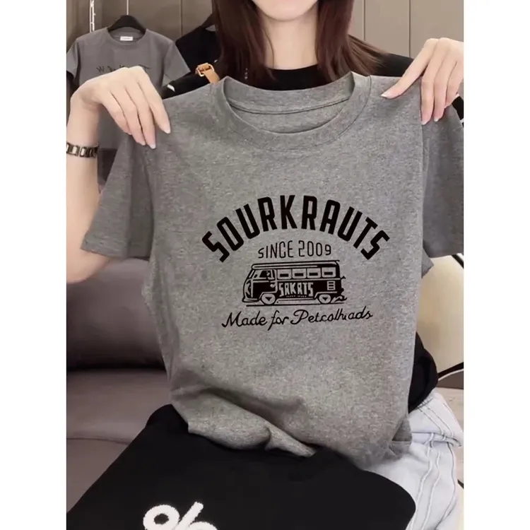 夏季薄款2025年新款正肩短袖t恤女百搭减龄洋气灰色上衣打底衫潮