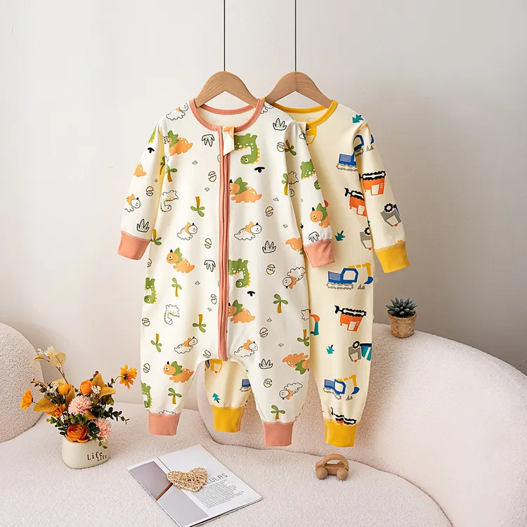 纯棉儿童睡袋四季款宝宝连体睡衣中小童分腿家居服三拉链防踢睡裙