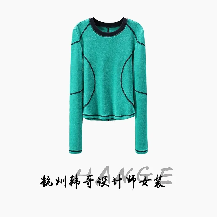 【韩哥欧货女装】冬季羊毛加厚《织锦系列》松绿色打底上衣26230
