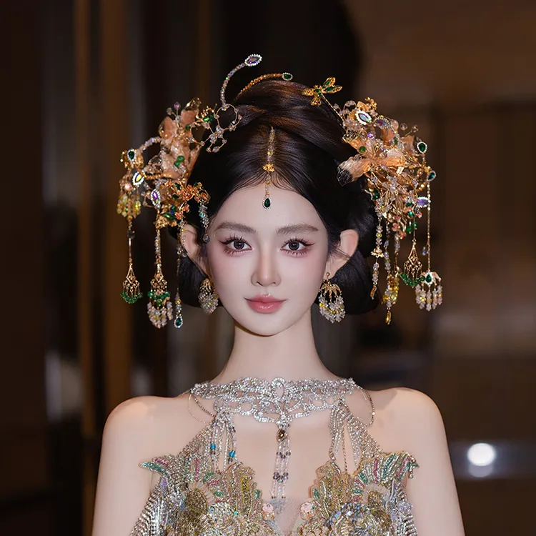 合金婚庆饰品 新娘中式香槟色秀禾服头饰小众眉心坠气质发饰G0334