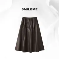 SMILEME【 远山如黛】气质遮胯显瘦大摆皮裙半身裙R5384002