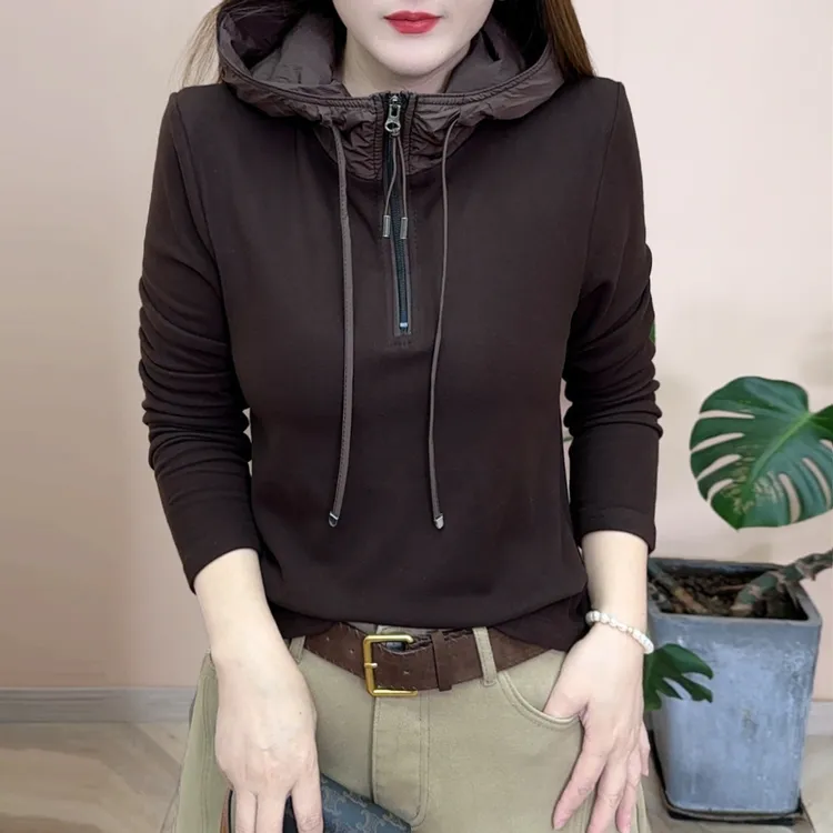 2025秋冬新品时尚潮流百搭双面绒连帽外套休闲女士长袖上衣8279