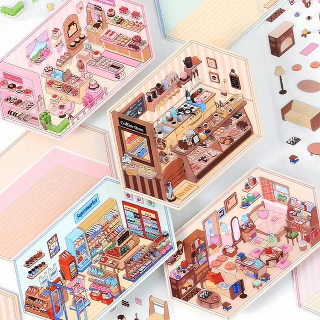 papermore小角落PET2.5D造景贴纸大号微缩场景3d立体小屋贴画收纳