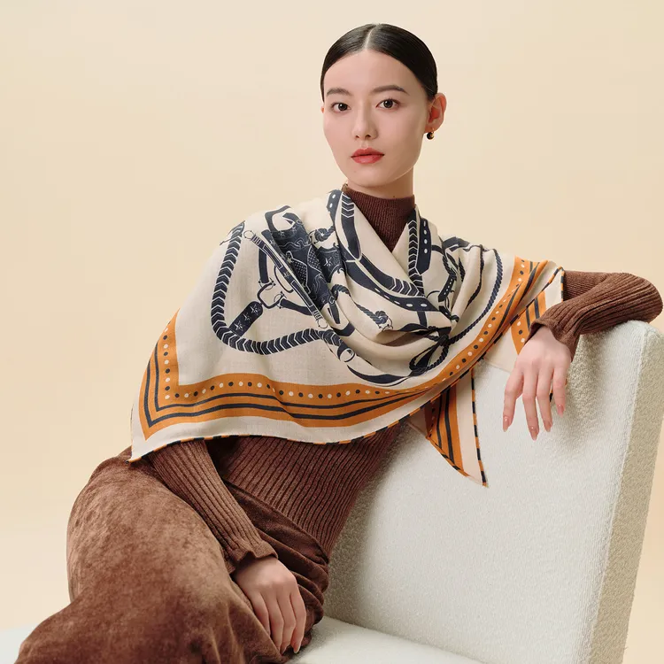 Wensli/万事利Wensli/万事利双面印花丝羊毛三角巾-韵想