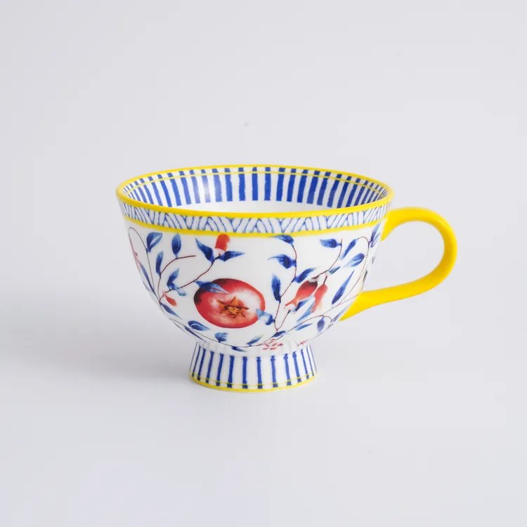 【一切美好】吉祥石榴450ml带把早餐杯陶瓷杯