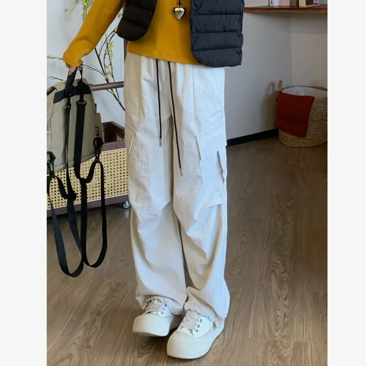 小个子圆圆KM8001秋季新款高腰直筒显瘦工装裤裤九分百搭休闲裤女