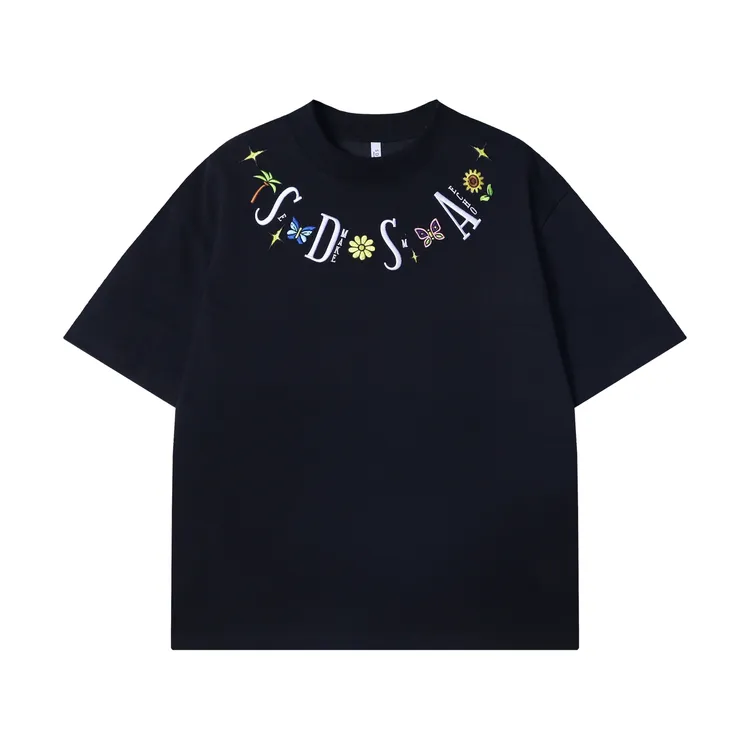 夏季高级感新款潮牌刺绣字母扎染圆领短袖T恤休闲百搭情侣上衣