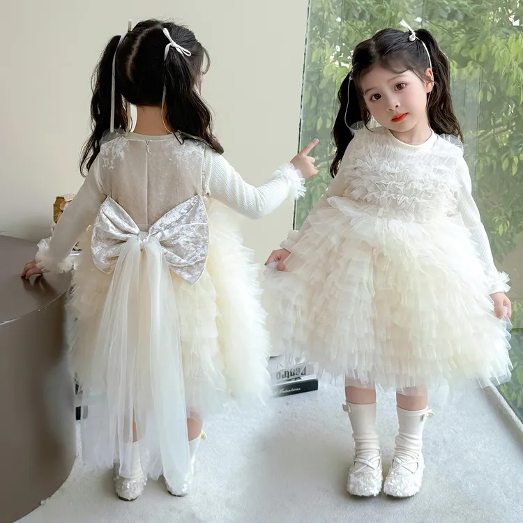 秋季女童连衣裙2025新款网红小女孩公主裙时髦宝宝蓬蓬网纱裙套装