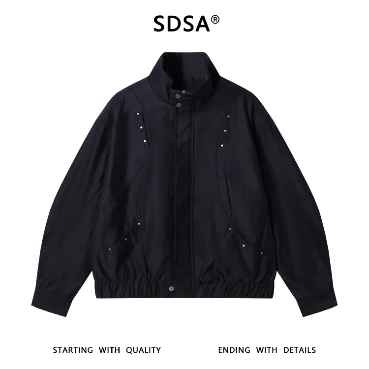 SDSA男士秋冬新款痞帅男装潮牌纯色金属装饰立领拉链夹克百搭外套