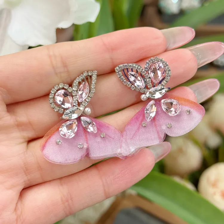 铜合金耳饰 A331 法式手工蝴蝶轻纱春夏气质优雅女神时尚耳环