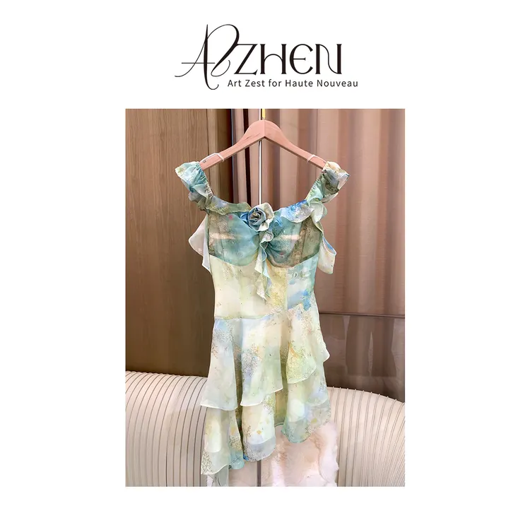 AZZHEN【夏有森光】莫奈小飞袖吊带连衣裙AZ5BSL12-00