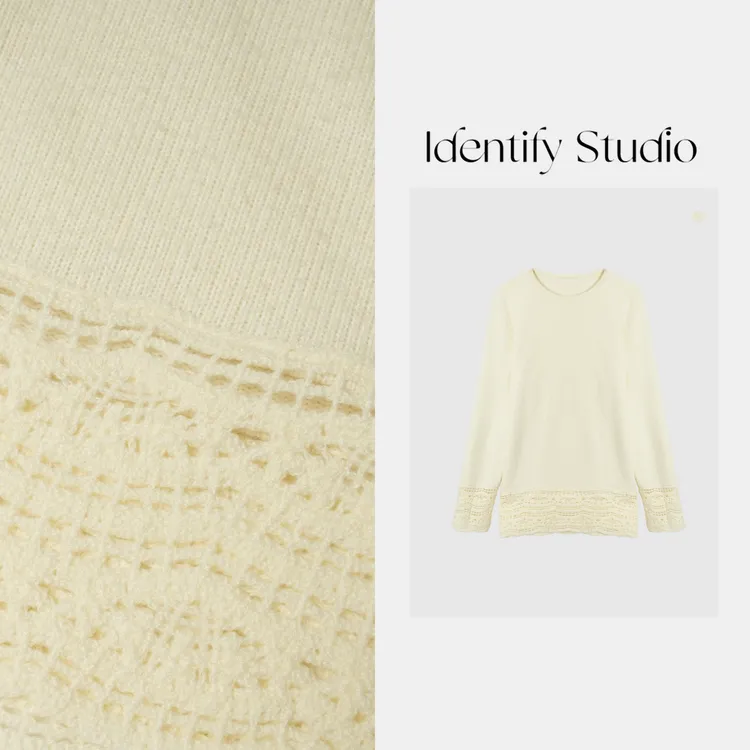 IDENTIFY冬季新款秋冬气质圆领蕾丝边羊毛衣上衣25AWSS1104015