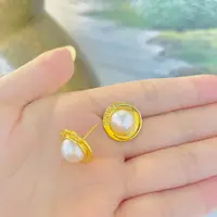 足金999 5D无氢工艺圆形珍珍黄金耳环简约百搭时尚