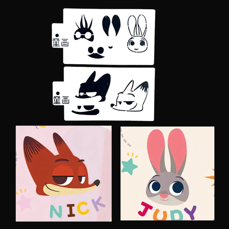 疯狂动物城尼克朱迪面部彩绘镂空模版拓印模版模板