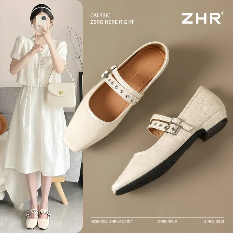 ZHR/则则玛丽珍鞋女2025夏新款法式复古方头夏季浅口单鞋平底芭蕾