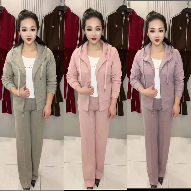 妈妈运动服套装女春秋洋气连帽卫衣宽松显瘦休闲两件套