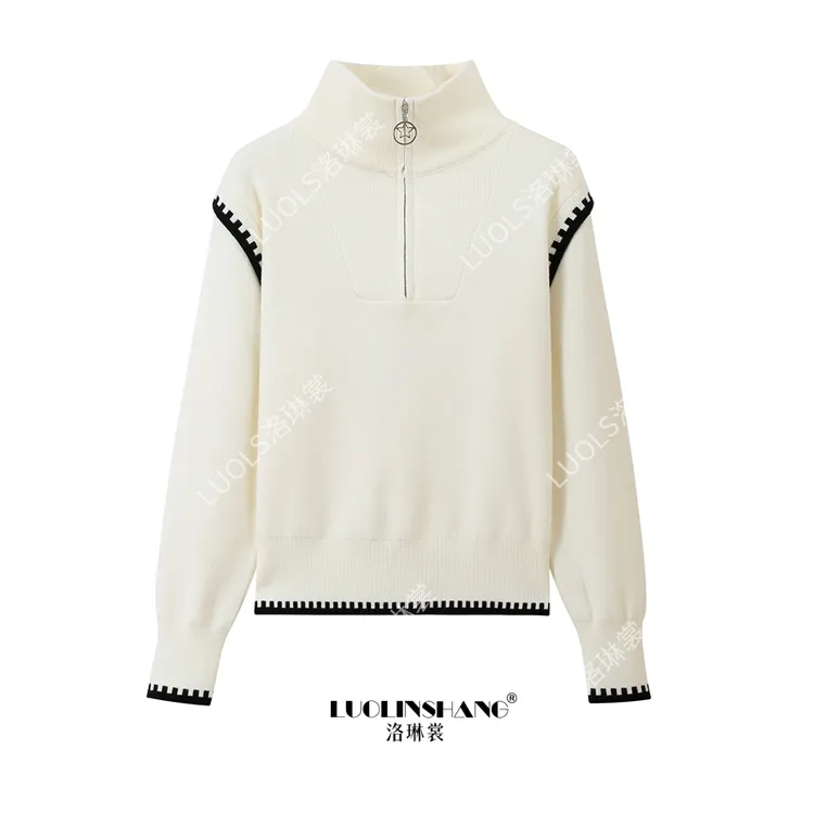 法式半高领针织打底衫韩系气氛秋冬2025秋冬新款百搭显瘦上衣女