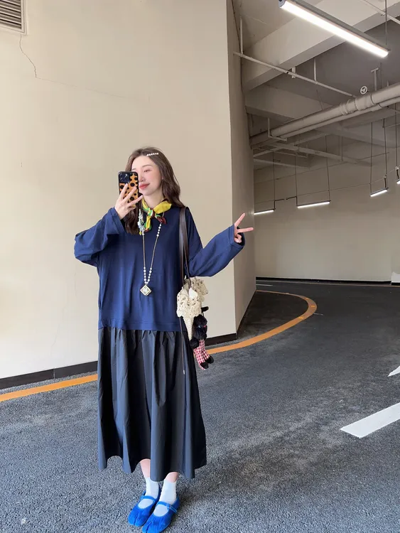 SHORT上下拼接连衣裙