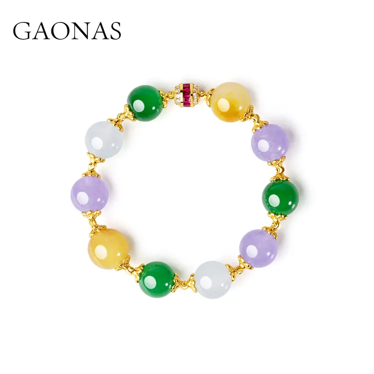 GAONAS 铜合金合成锆石手链 多宝玲珑 中式韵味美紫绿手串11543SG