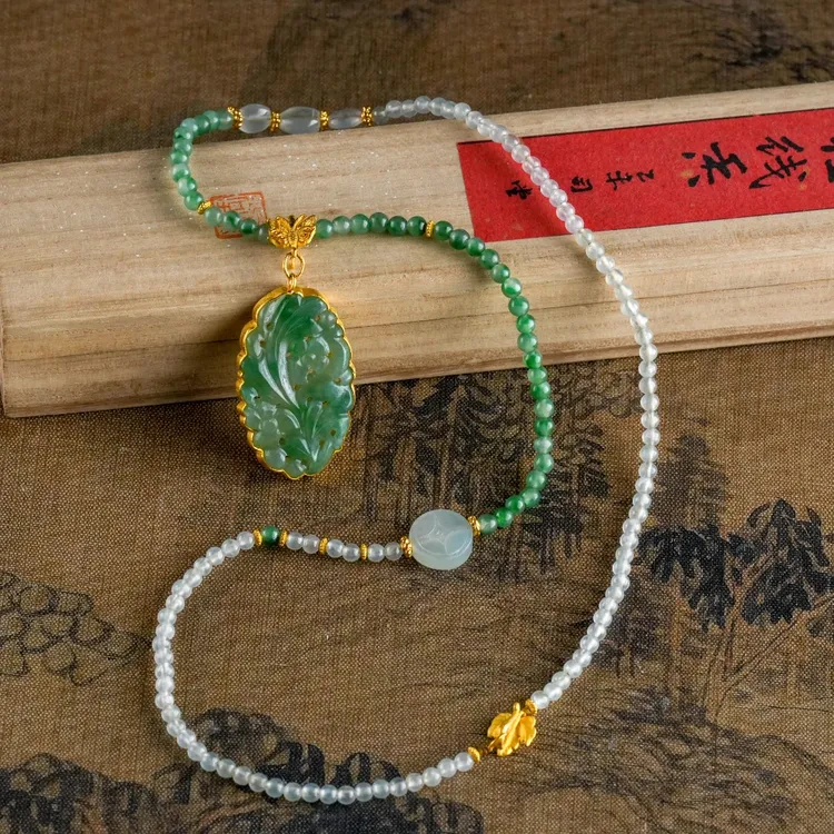 【观月】【兰语】24k足金翡翠錾刻兰花翡翠吊坠冰透翡翠