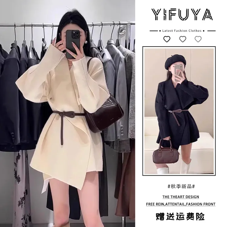 高级感收腰气质针织毛衣外套女2025新款秋冬纯色中长款外搭开衫厚