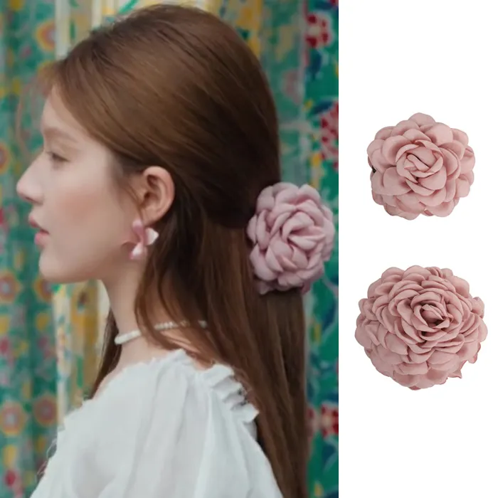 赵露思同款花朵抓夹粉色半扎发后脑勺许我耀眼许妍头花鲨鱼夹发夹