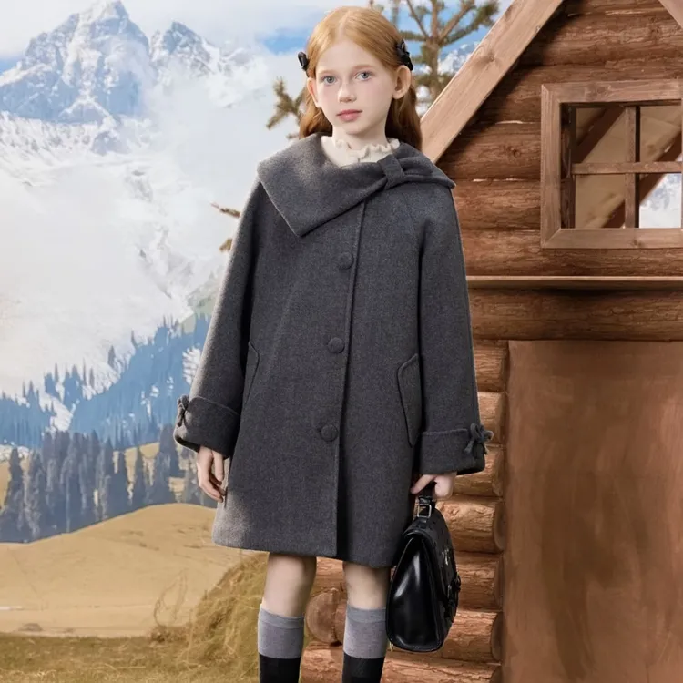 女童英伦风夹棉加厚毛呢2025秋冬新款洋气中大童呢子大衣儿童4021