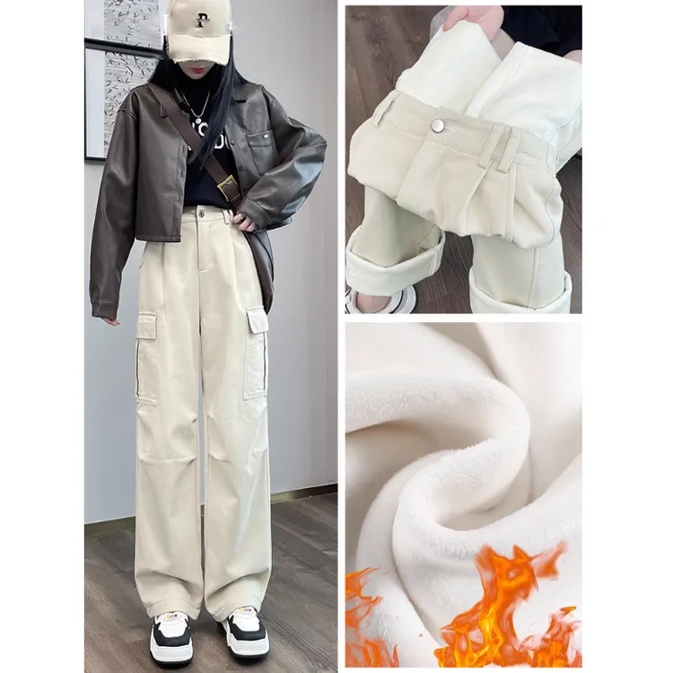 百搭工装裤女2025秋冬加绒高腰显瘦窄版小个子休闲美式直筒登山裤