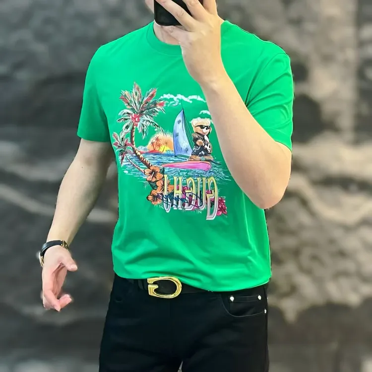 新款高端男士潮流百搭个性卡通胸图案休闲短袖t恤7898