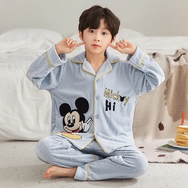米奇男童睡衣2025新款秋冬中大童海岛绒儿童家居服男孩珊瑚绒冬季