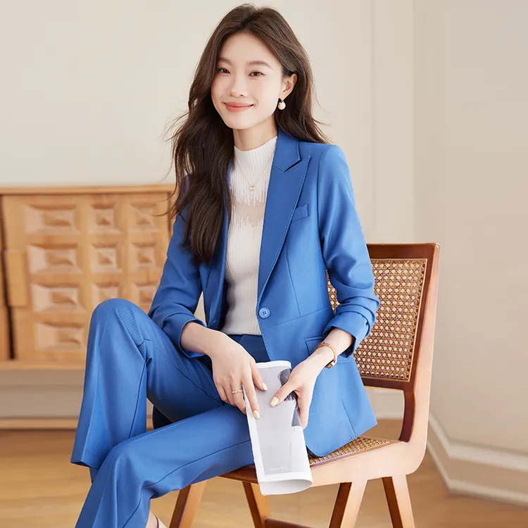 蓝色西装套装女2025秋冬新款时尚气质高级感修身显瘦职业正装西服