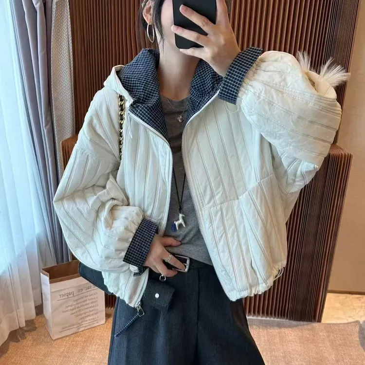 2025秋冬新款连帽薄棉短外套女宽松显瘦休闲服小个子夹克上衣