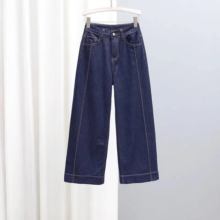 夏季新款高腰牛仔裤女2025宽松显瘦深蓝直筒裤时尚百搭无弹阔腿裤
