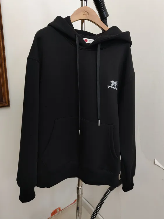 套头中长款印花连帽常规简约卫衣长袖休闲宽松黑色