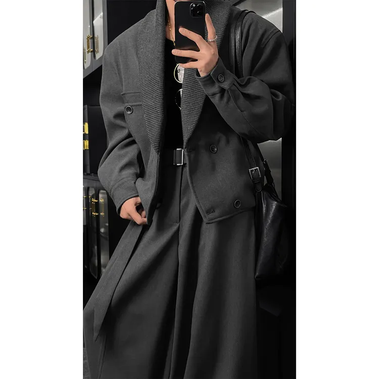 龙叨叨秋冬新品设计感老钱风针织拼接夹克套装男宽松休闲外套长裤