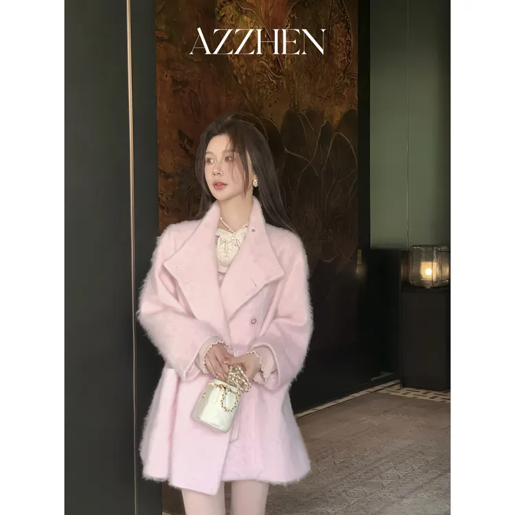 （假日穿搭）AZZHEN【千金格调】羊毛羊绒氛围感拉毛外套AZ5PMW10-MW