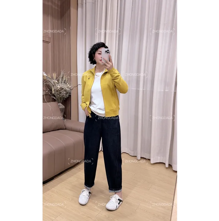 ZHONG大大【】丹宁蓝松紧腰休闲牛仔裤复古百搭显瘦裤子50668