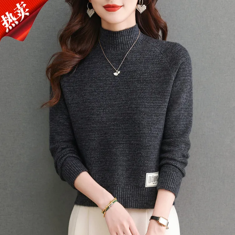 【原版正品】羊毛衫女半高领短款花纱小个子时尚针织上衣内搭毛衣厚