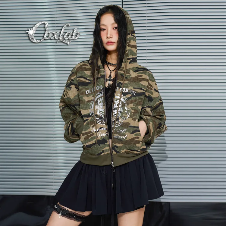 【达人专属】CBXLAB街舞潮牌迷彩银章烫标外套休闲连帽运动宽松秋季
