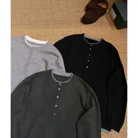 秋冬纯色简约老钱风撞色假两件拼接叠穿双层领针织套头打底毛衣男
