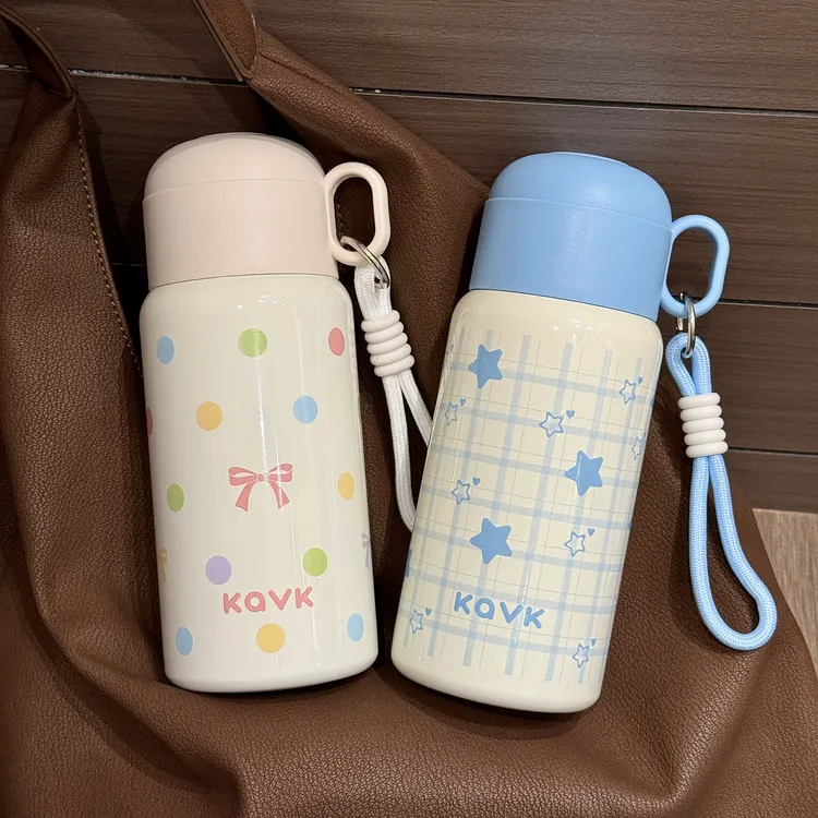 Kavk卡维可简约2025新款小巧多层锁温不锈钢可爱儿童吸管水杯学生