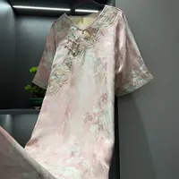【挽春】中式连衣裙复古斜襟盘扣传统改良夏季女装宽松连衣裙2989