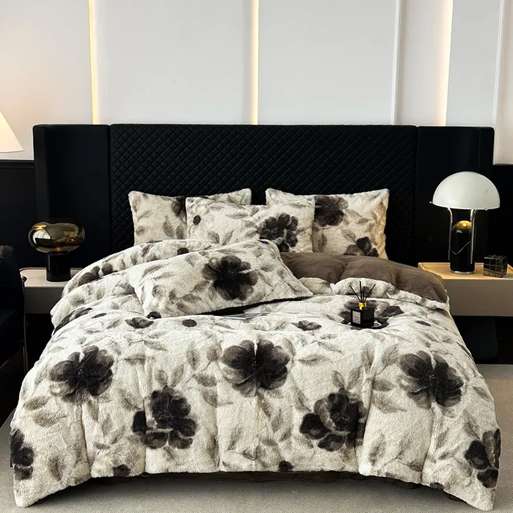 拉萨发货西藏包邮A类冬季加厚柔软轻奢高级感兔兔绒床上四件套