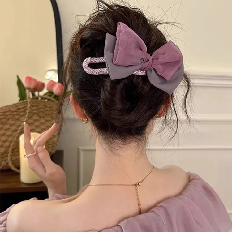彩色双层蝴蝶结鸭嘴夹女高级感发夹新款抓夹后脑勺夹子头饰品