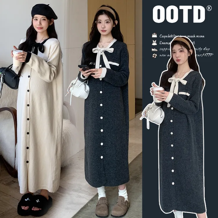 孕妇连衣裙秋冬款宽松毛衣女过膝长款加厚气质减龄小香风显瘦裙子