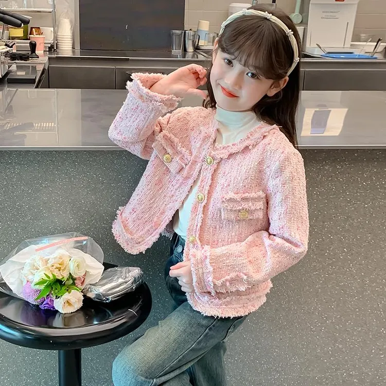 女童外套春秋款女孩儿童装洋派秋装2025新款小香风开衫上衣服8岁9