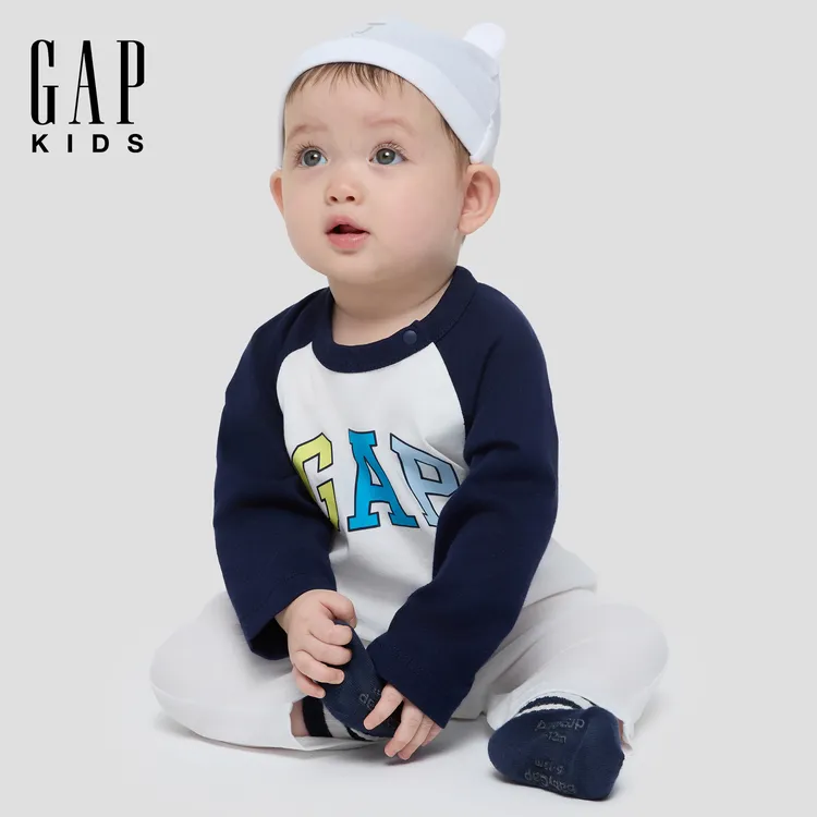 Gap婴儿2025冬季新款印花logo撞色纯棉连体衣装包屁衣829315