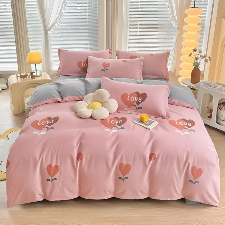 正宗全棉磨毛喷气印花清新款四件套学生宿舍家用加厚高档南通家纺